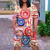 Summer Plus Size V Neck Short Sleeve Knee Pocket Gradient Print Casual Dress For Women