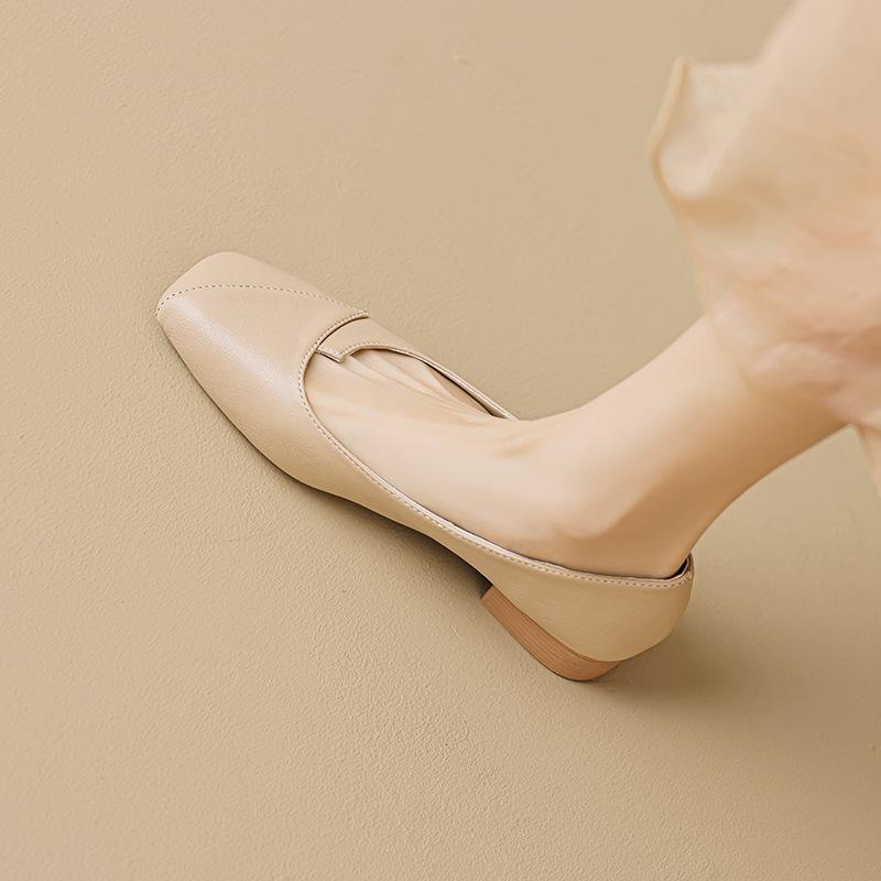 Coarse Heel Single Shoes Women's Summer Square Head One Pedal Soft Sole Large Size Women's Shoes