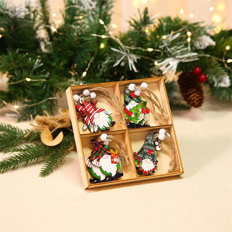 12 Set Wooden Of Colorful Old Man Couple Style Christmas Tree Ornaments