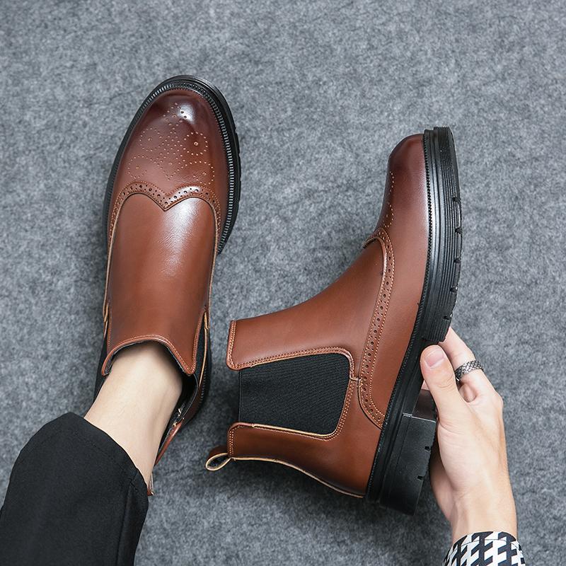 Fashion Men Business Ankle Boots Black Brown Thick Bottom Wear Resistant One Step Business Fashion Brand Cher Boots Size 38-46 Men Boots