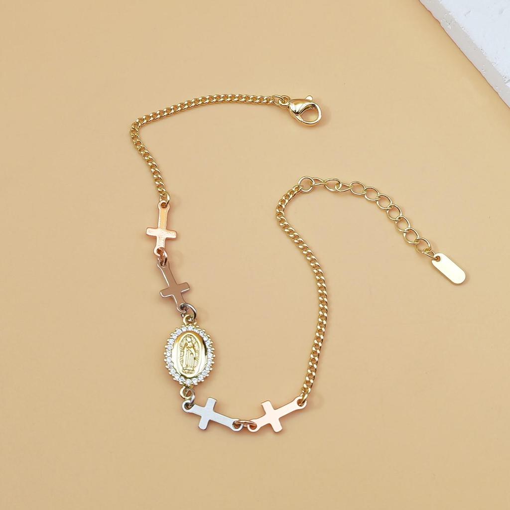 Popular Round Bead Virgin Mary Unisex Pendant Bracelet with Cross Charm - Light Luxury Jewelry