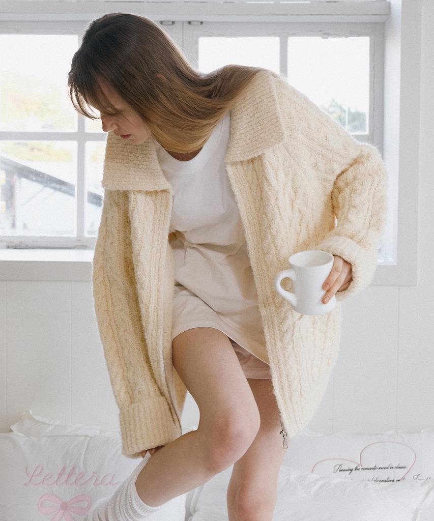 LETTERA Alpaca Wool Bookle Knit Zip-Up_2Color