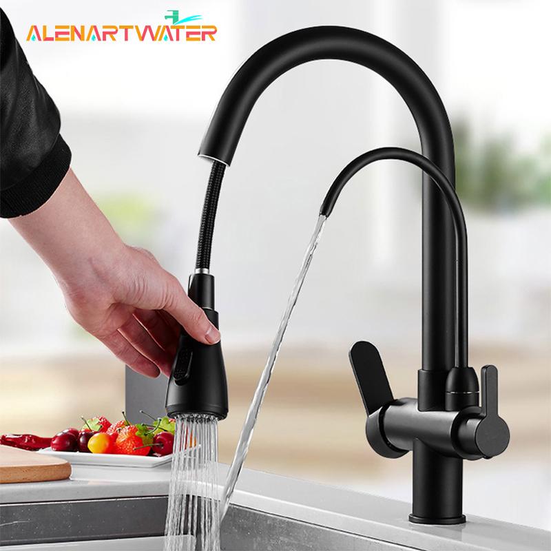 ALENARTWATER Kitchen Pure Water Sink Faucet , 360 Rotation Filter Tap , Outlet Spout Pull Out Mixer Taps , Torneira