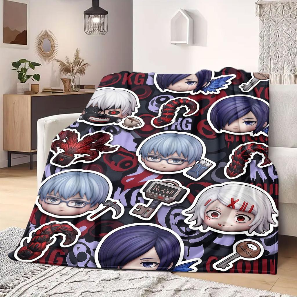 Tokyo Ghoul Vibrant 2D Print Flannel Blanket, Soft Cartoon Bedding for Sofa Bed, Outdoor Picnic Throw Mat_LIAN