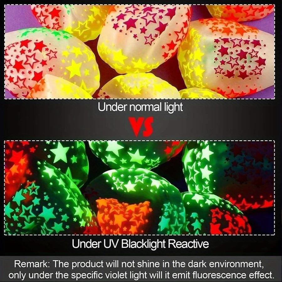 10 Clear Latex Balloon Neon UV Blacklight Reactive Star Balloons Stars Points Birthday Party Decorations
