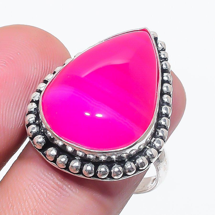 Pink Lace Agate Gemstone 925 Sterling Silver Jewelry Ring Size 8