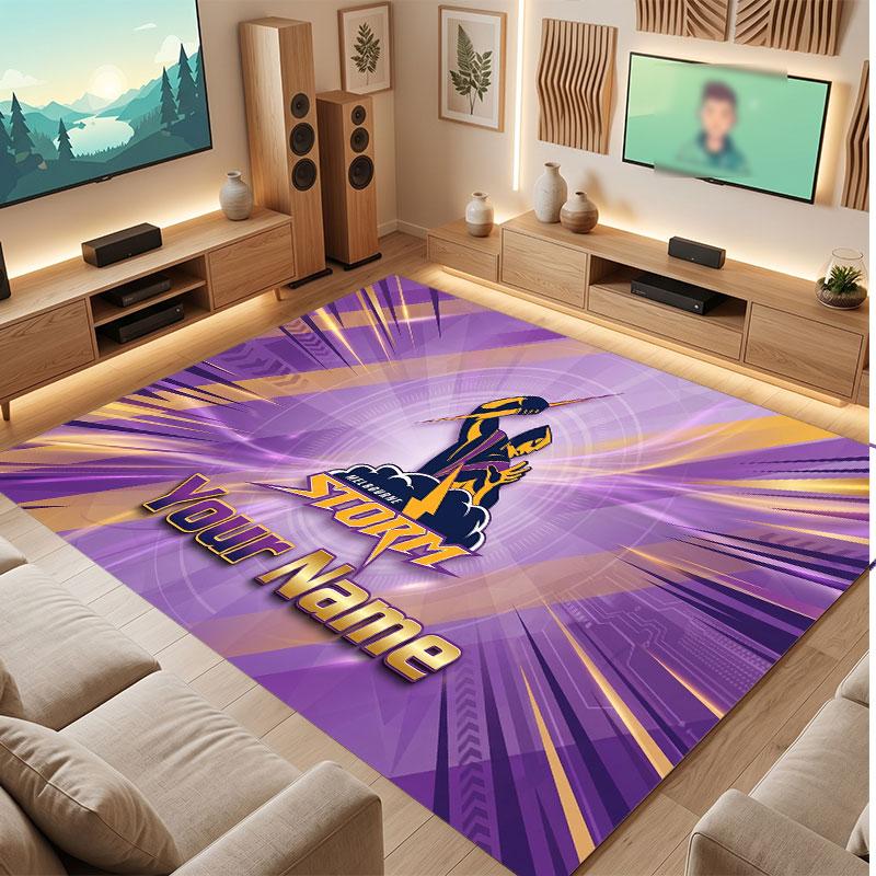 Melbourne Storm Personalized Crystal Velvet Carpet, Customized Name Text Soft Anti‑Slip Rug for Living Room Bedroom