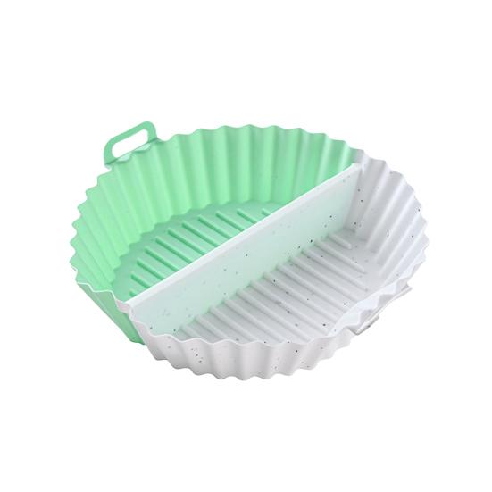 Round Silicone Fryer Liner Dual Handles Non Stick Food Grade Heat Resistant Dishwasher Safe Reusable Oven Baking Tray Basket Bowl Kitchen Supplies