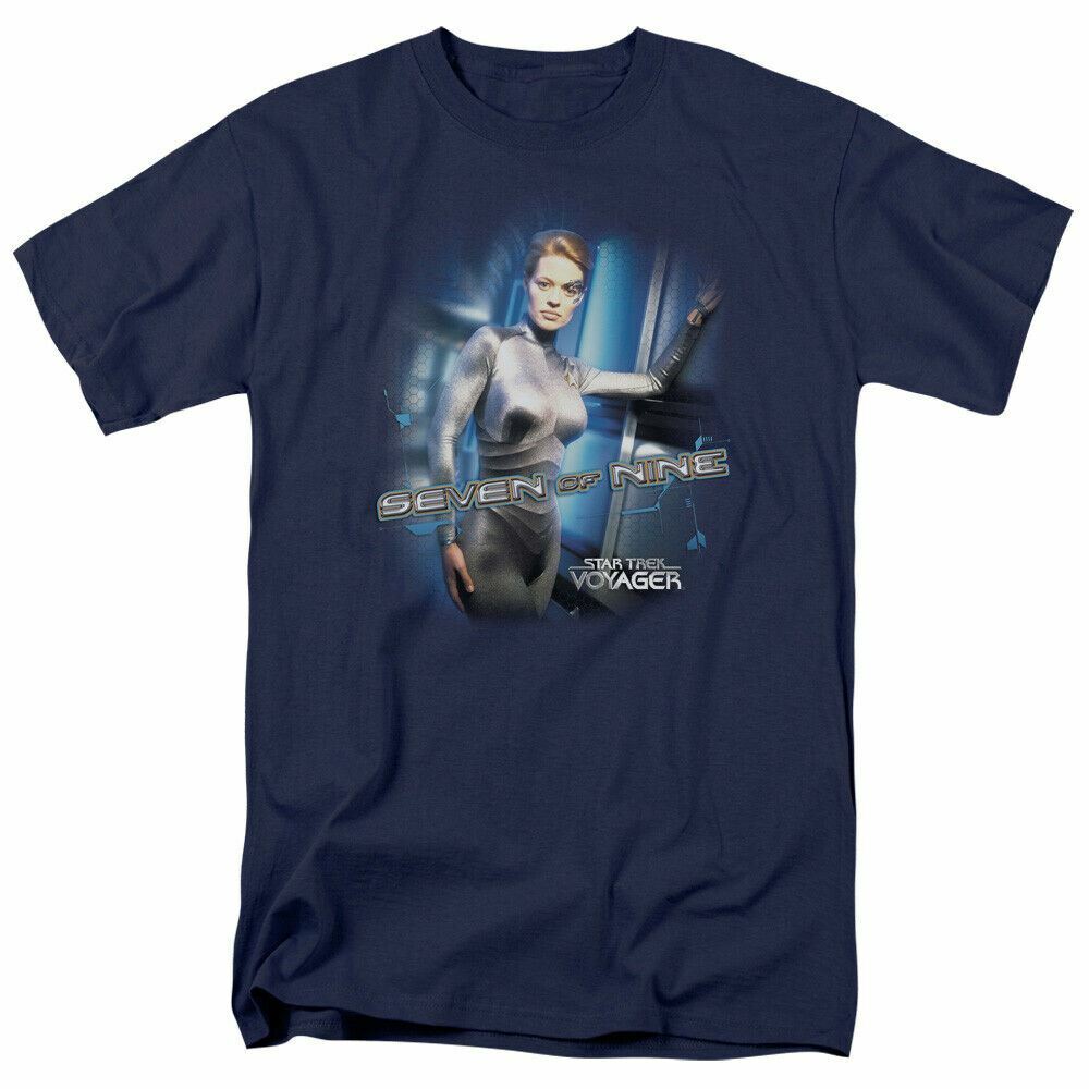 

26 Star Trek Voyager Seven Of Nine T Shirt Licensed Sci-Fi TV Classic Tee Navy Blue Unisex T-Shirt XXXXL