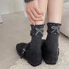 Ladies Autumn Winter Warm Polka Dot Heel Bow Sleep Mid Tube Pile Socks