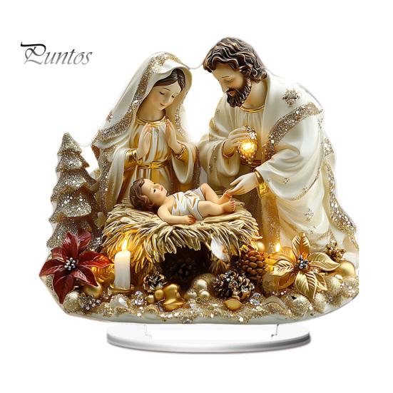 Double Sided Acrylic Ornaments Christmas Theme 2D Ornament, Double-sided Holiday Decoration, Festive Room Decor Stable Base Religious Ornament