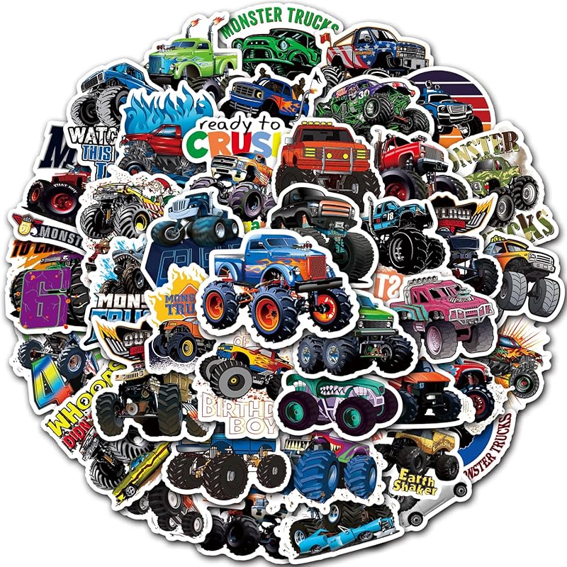 50PCS Monster Truck Stickers, Truck Car Stickers for kids, Car Stickers Waterproof for Water Bottles Skateboard Car Bike Phone Case Laptop Suitcase,