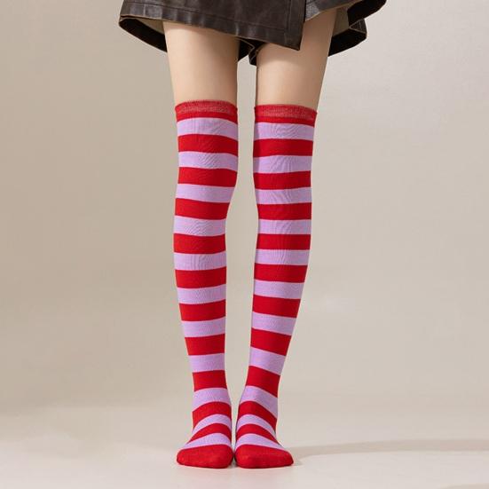 Striped Thigh High Socks Women Colorful Over-the-Knee Socks Retro Stretchy Thigh Highs for Girls Cosplay Lolita Costume