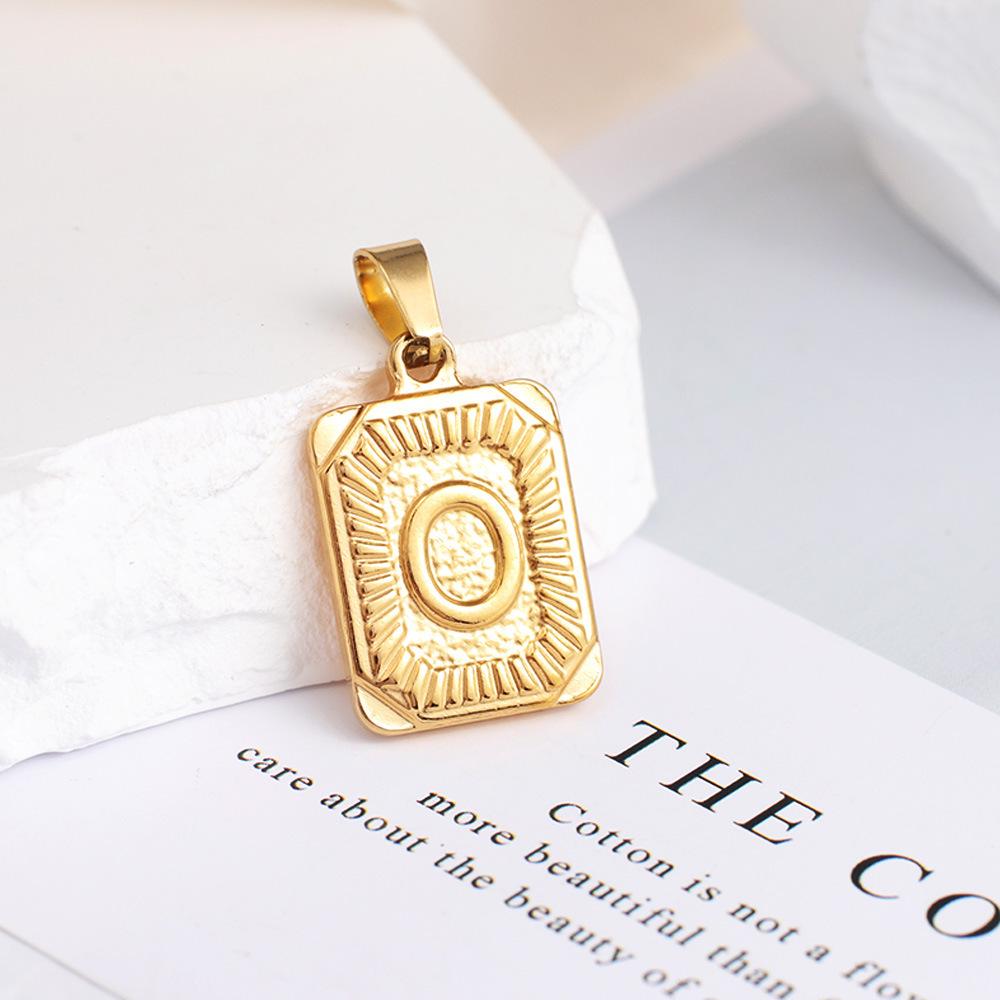 New Electroplated Square Copper Plate English Letter Pendant - Handmade Gold Medal Design.
