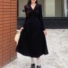 Women's Plus Size Black Long Sleeve Knit Dress - Slimming and Elegant for Spring/Autumn