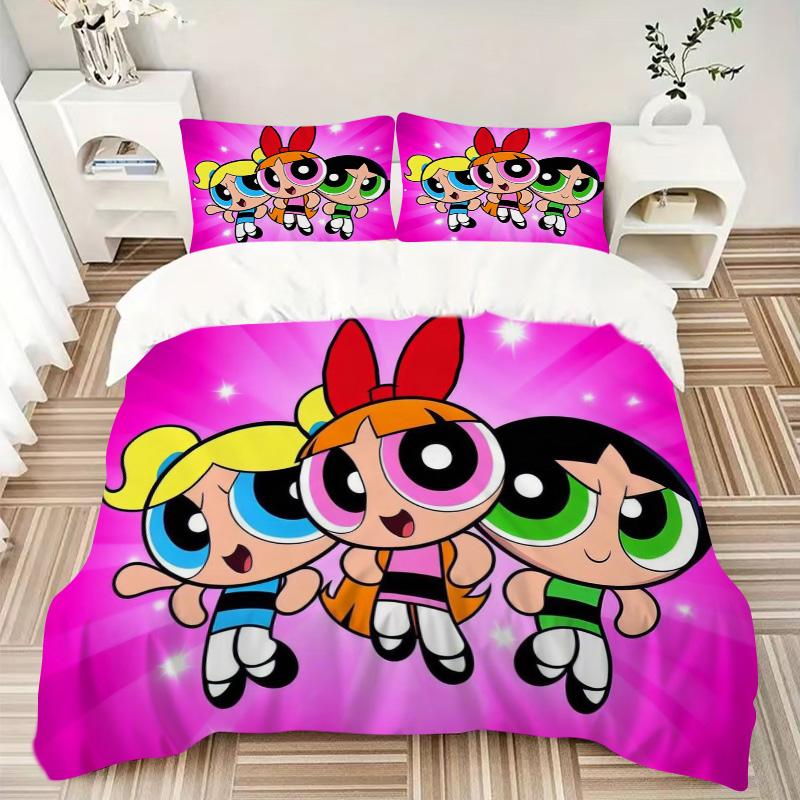 Powerpuff Girls Adventure Print 3Pcs Bedding Setduvet Cover With 2 Bedropillowcase Home Birthday Gift