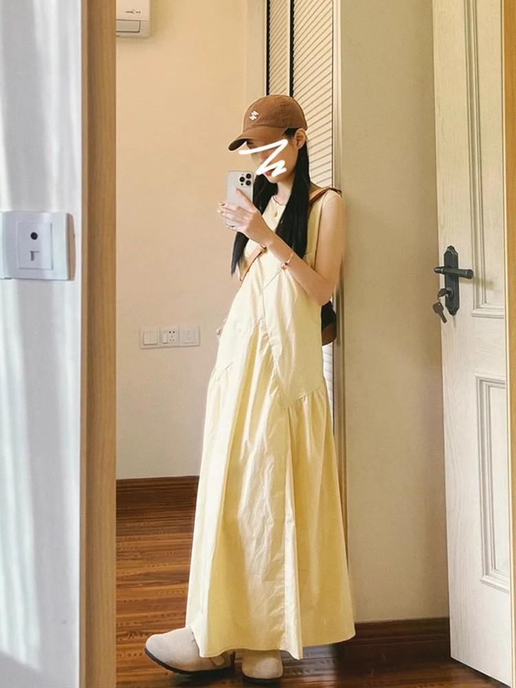 [Original practice + inner lining] Vest dress light yellow women's clothing summer dopamine sweet age reduction a word