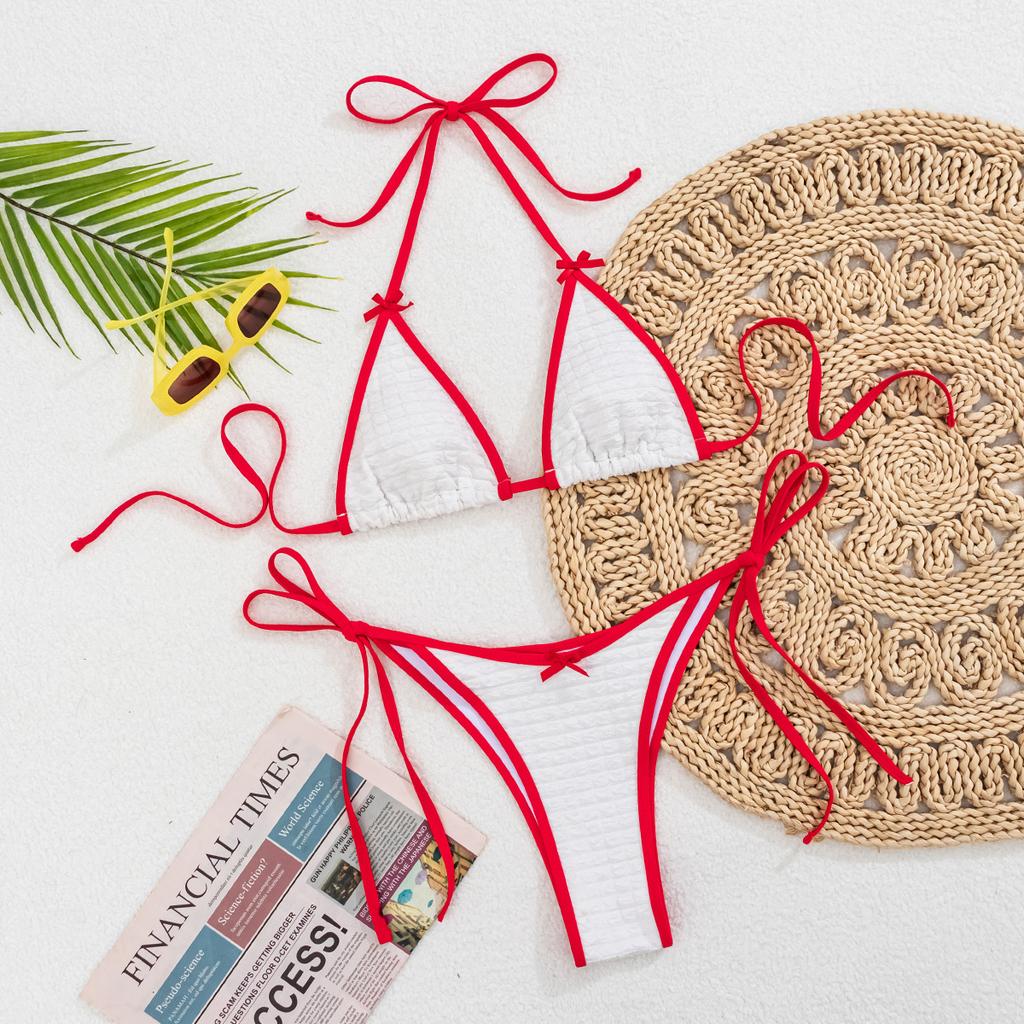 New Contrasting Color Split Two-Piece Bikini Cute Style European And American Women'S Beach Swimsuit