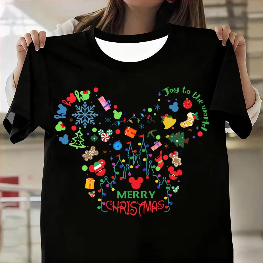 New Mickey Santa Claus Christmas Vintage Print Womens Brand Clothes Oversized TShirt Summer Fashion Casual Streetwear