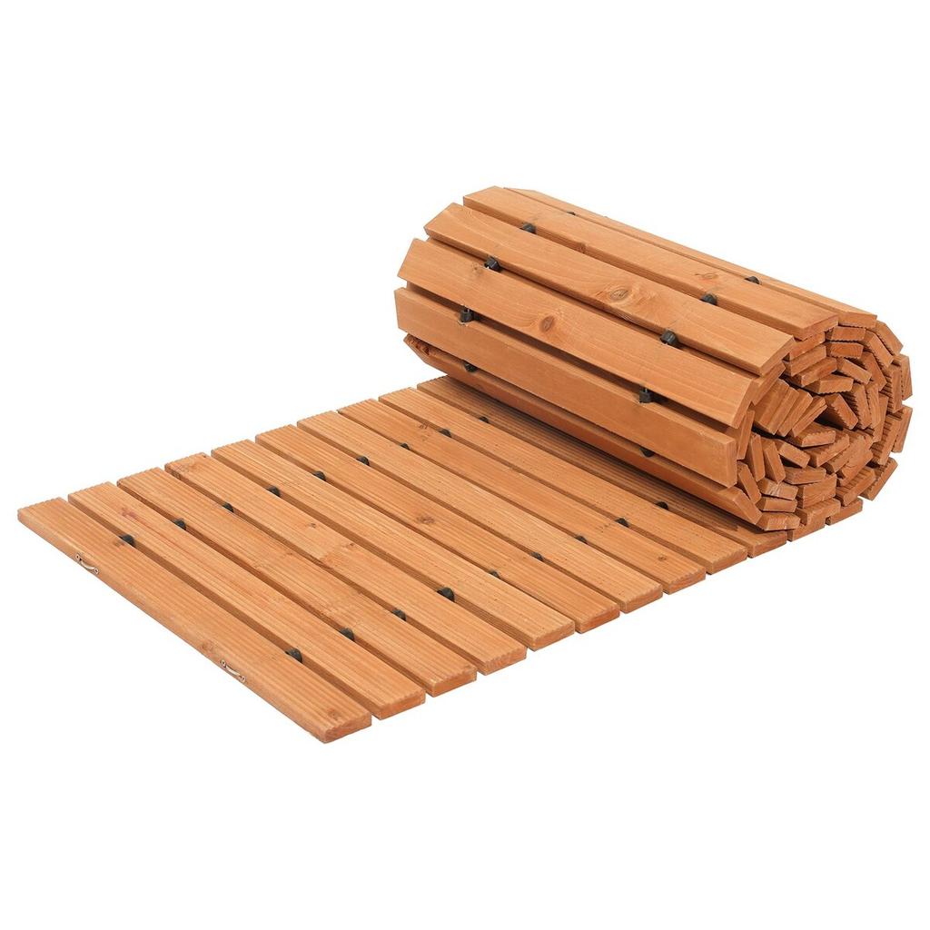Wooden Garden Pathway, 12 Ft L X 17 In W, Non-Slip Straight Garden Walkway, Roll Out Cedar Outdoor Walkway Path with Wire Rope Connection, Decorative