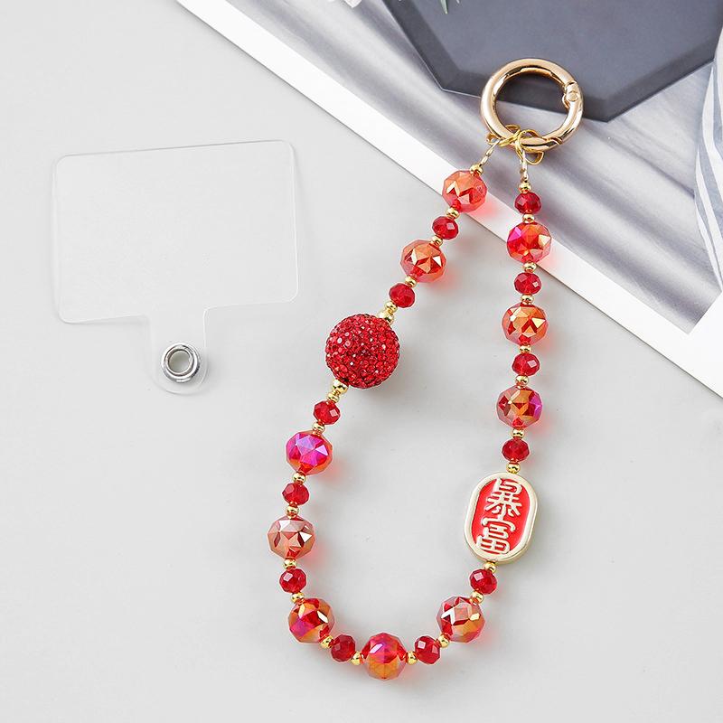 Chinese Elements Anti-Drop Lanyard Keychain Sparkling Teardrop Crystal Bead Pendant Bracelets Glittery Bling Mobile Charm Strap