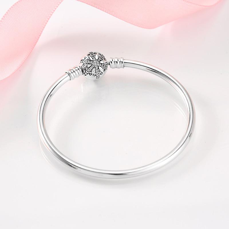New 925 Sterling Silver Charm Love Pink Rose Bracelets Bangles Diy For Fashion Jewelry Womens Accessories Trendy Jewelry Gift