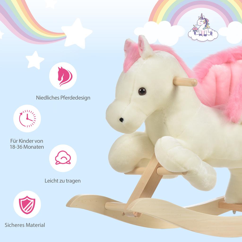 Schaukelpferd Schaukeltier mit Soundeffekt, Griffige Griffe, Plüsch Schaukeltier für Babys Schaukelsitz für Kleinkinder 1,5-3 Monate