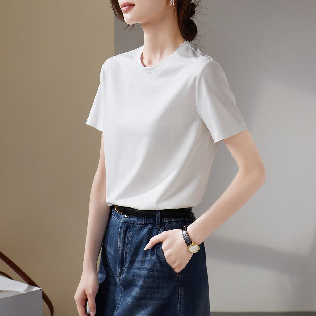 Simple Basic Round Neck Short Sleeved T-shirt for Women In Summer 2025, Fashionable and Versatile Casual Solid Color Top