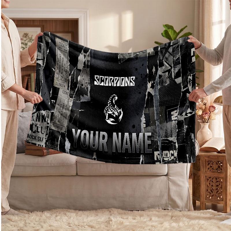 Scorpions Flannel Blanket, Custom Name Text Personalized Soft Throw Blanket Home Decor Gift