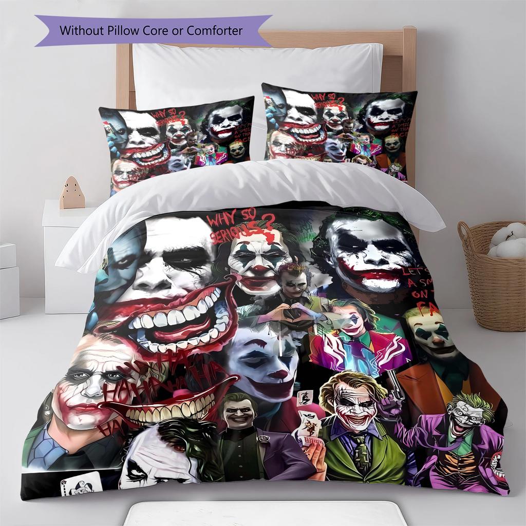 Joker Clown Pattern Bedding Quilt Set Quilt Cover Pillowcase Home Decoration Gift (1 * Duvet Cover + 2 * Pillowcase, Without Core)