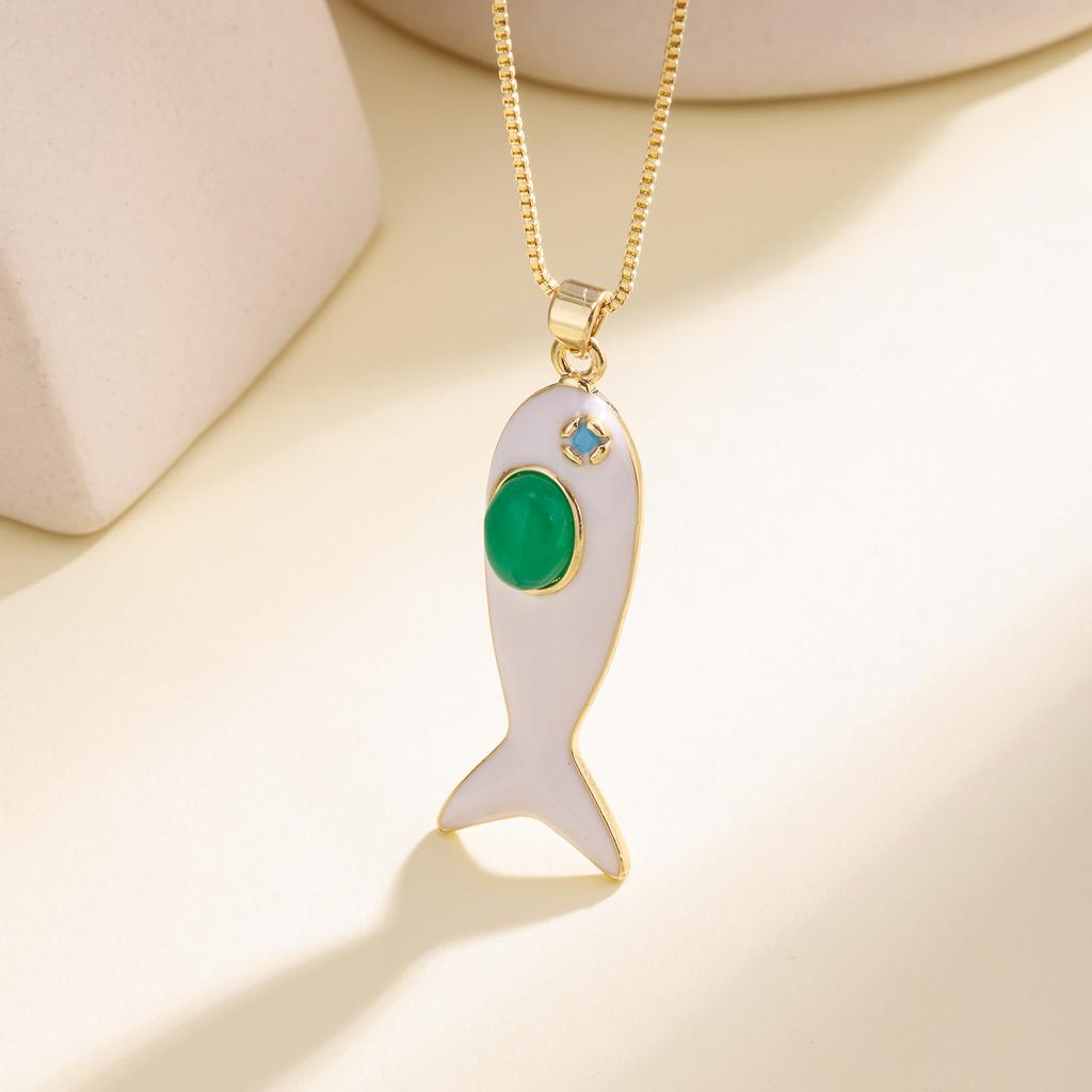 Nidin Hot Sale White Enamel Fish Pendant Necklace For Women Ocean Animal Charm Clavicle Chain Boho Summer Beach Jewelry Gifts