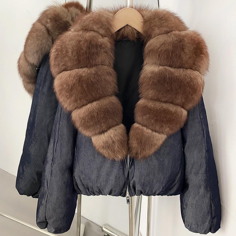 European and American winter new natural real fox hair duck down jacket short stand-up collar thickened warm jacket
