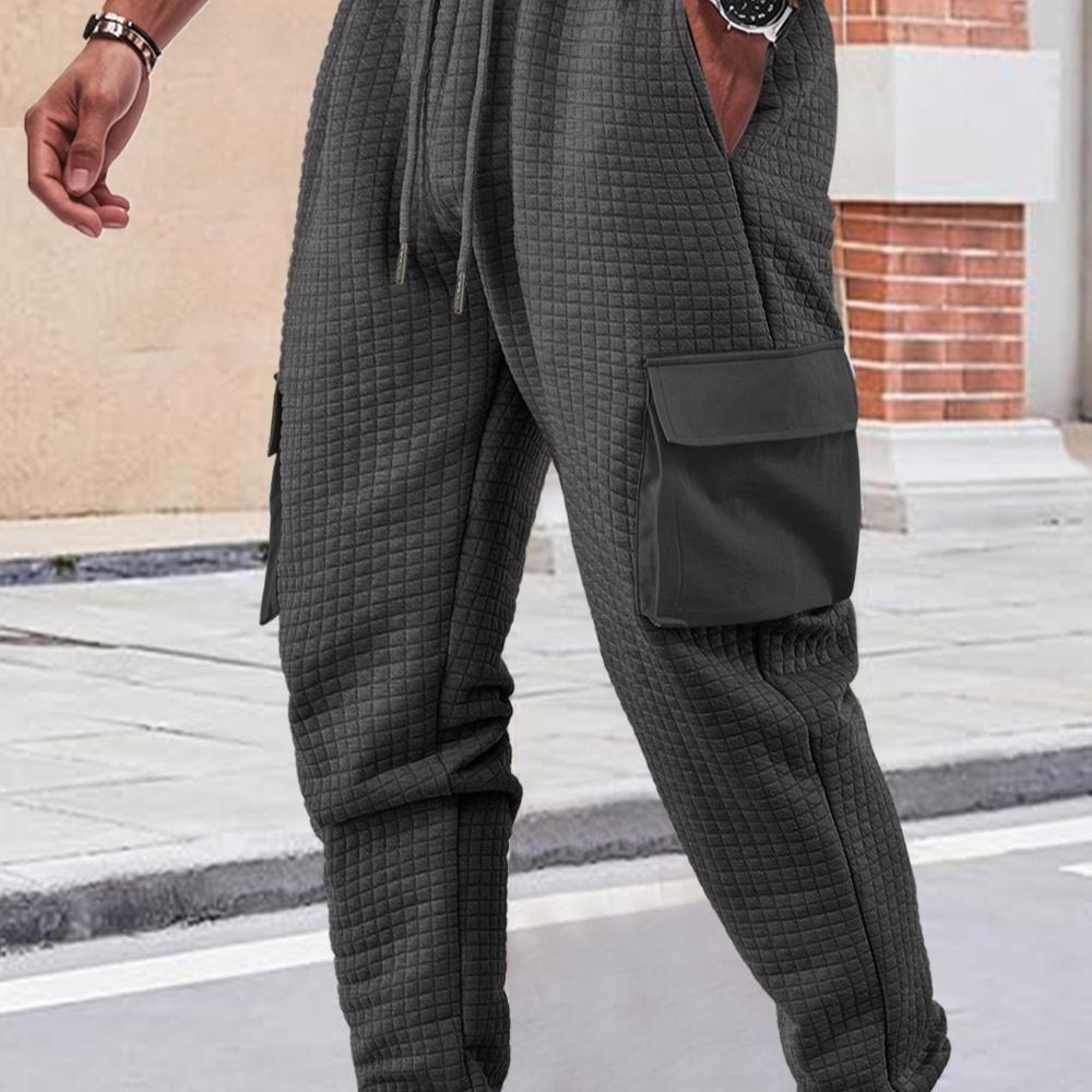 Men s Thickened Multi-pocket Jacquard Checkered Casual Cargo Pants S