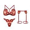 Erotic Lingerie Hot See-Through Embroidered Bra Female Large Size Passionate Temptation Sexy Panties Garter Three-Piece Suit