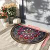 Bohemian Purple Golden Semi-Circular Carpet Soft Non-Slip Decorative Mat 2D Print Ethnic Rug for Bedroom Porch Photo Props