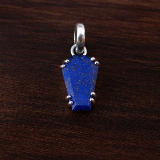 Lapis Lazuli Pendant, 925 Sterling Silver, Handmade Blue Coffin Cut Gemstone