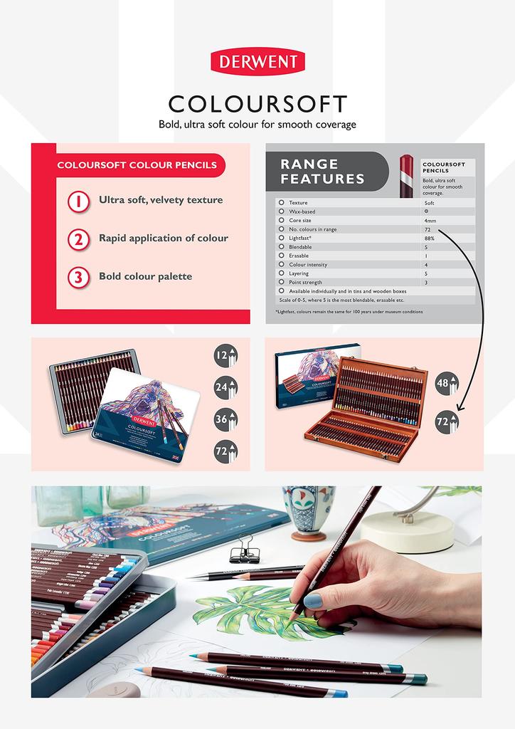 Derwent Colored Pencils Color Soft 48 Color Set Wood Box Set 2301660