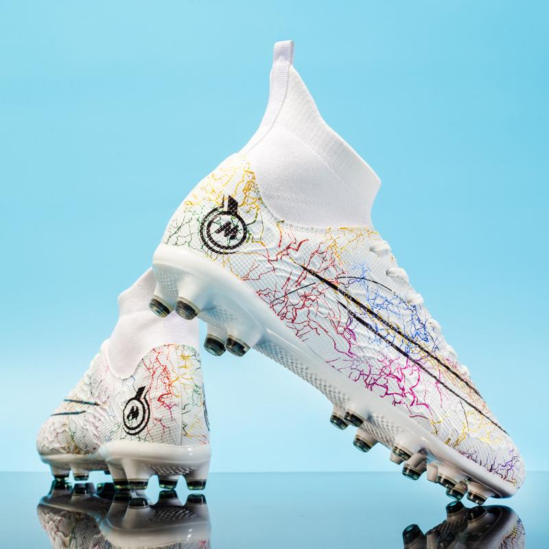 2025 New High-top Football Shoes for Children, Men and Women, Mandarin Ducks, Broken Nails TF Artificial Turf Training Shoes for Women
