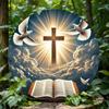 2D Round Metal Sign Christian Cross Bible Religious Home Decor Wall Art Sculpture