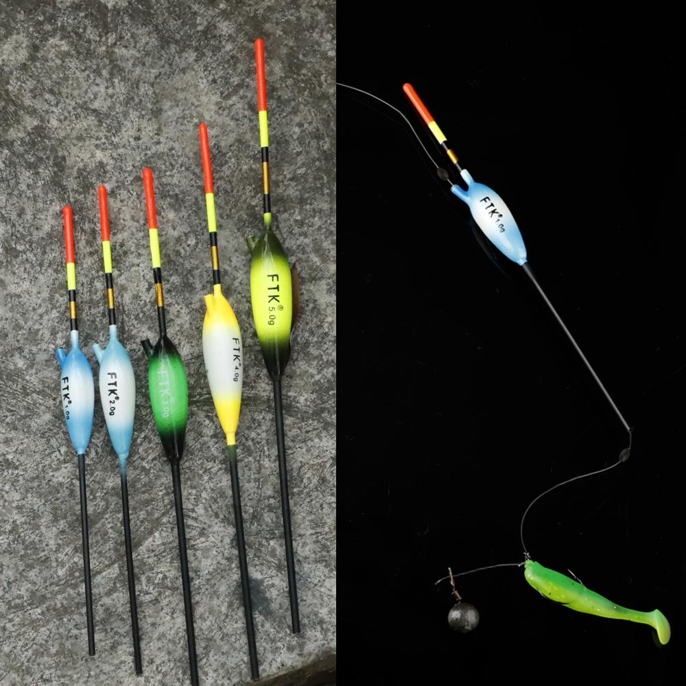 FTK 5pcs/lot Fishing Float Size 1g/2g/3g/4g/5gBarguzinsky Fir Floats Buoy Bobber Fishing Floats Multicolor Fishing Tackle Pesca