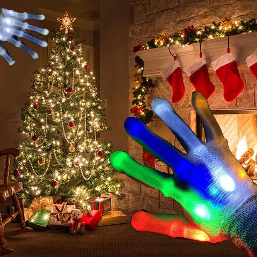 2pcs LED Glowing Gloves Cloth Skeleton Glowing Light Gloves for Dance Halloween Children
