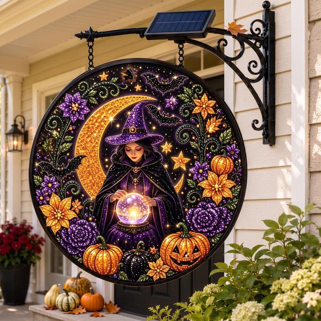 Halloween Wall Light Outdoor Round Decor with Pumpkin Moon Patterns for Front Door Porch Patio Decoration
