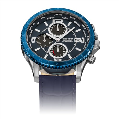 Angel Clover Men's Watch, MONDO SOLAR, Solar Battery, 10 ATM Water Resistance, Mineral Glass, Navy Dial, Stainless Steel, NMOS44SNNV-NV, Navy