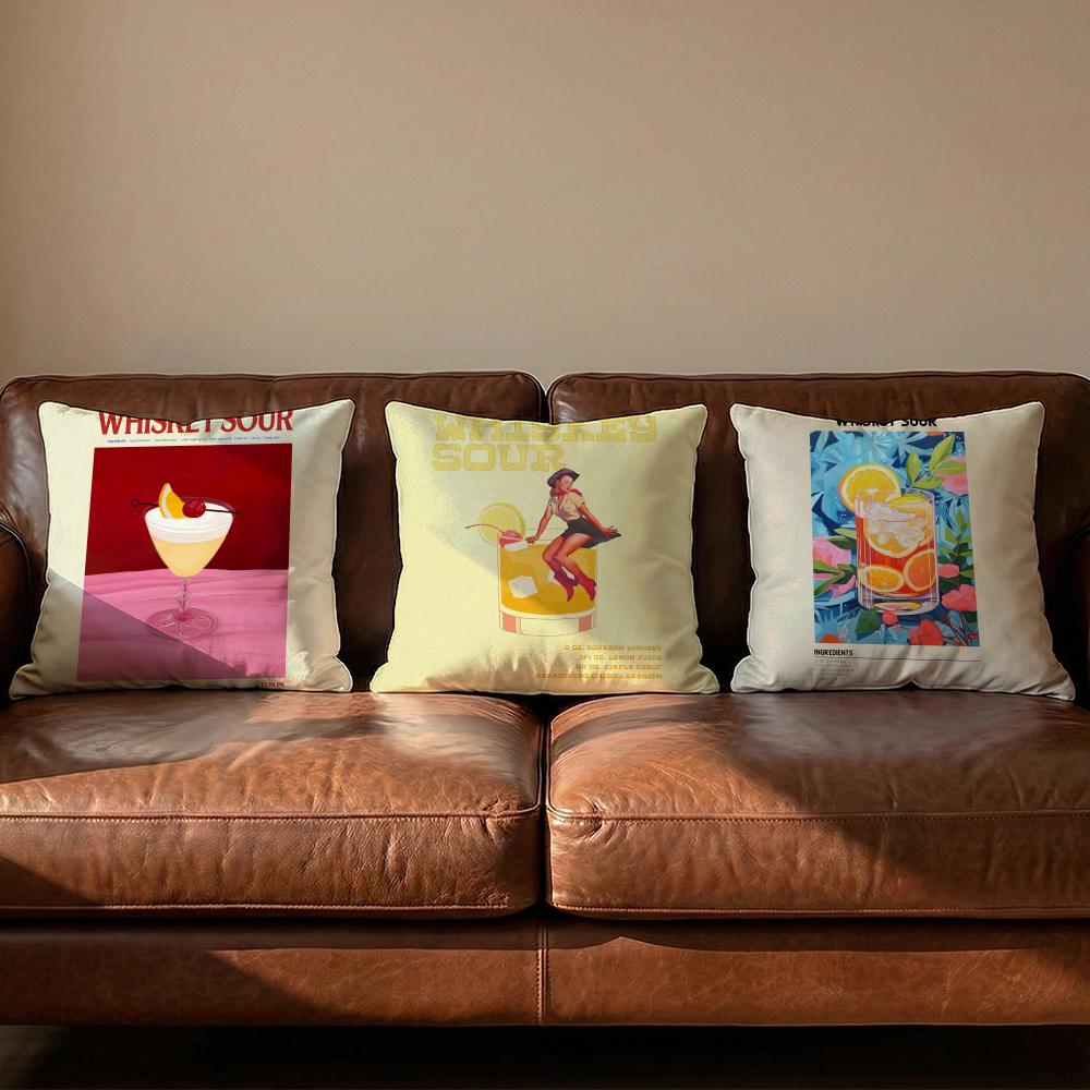 Whiskey Sour Cocktail Cushion Cover Soft Reversible Durable Pillow Cover MultiScene Use for Home Car Daily Comfort