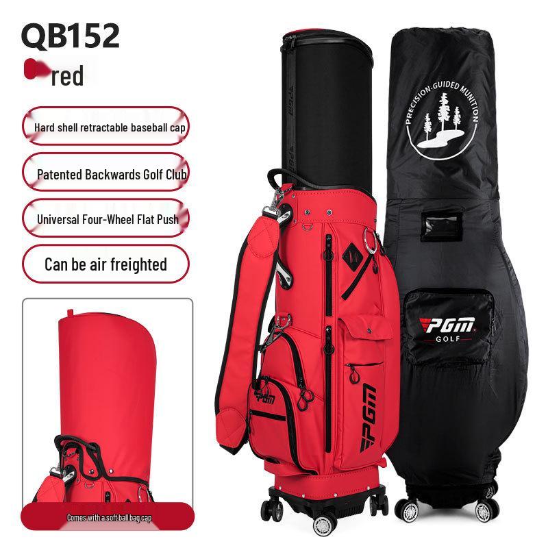 PGM Hard Shell Telescopic Golf Bag, Four-Wheel Push-Type, Waterproof, with Double Bag and Inverted Club Holder for Men and Women