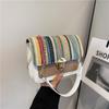 Contrasting Color Woven Lock Single Shoulder Messenger Bag Chain Small Square Bag 2025 Niche Korean Version Leisure Bag Straw Leisure Bag