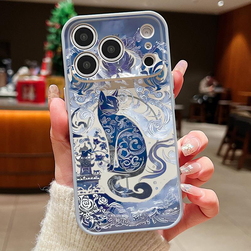 Blue Ink Cat Magnetic Phone Case For iPhone 17 Pro Max 16 15 14 13 Pro Max For Magsafe Wireless Charge Matte Hard PC Back Cover