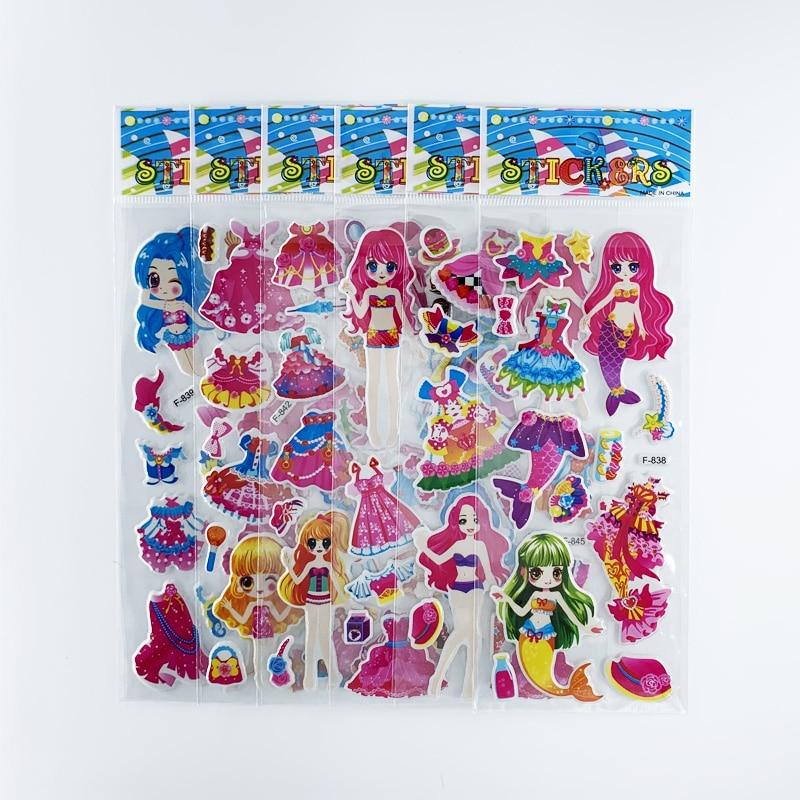12 Blätter/Set Dress Up Girl-Aufkleber, 3D-Cartoon-Prinzessin-Blase, Scrapbooking für Mädchen, Notizbuch, Schlafzimmer-Dekoration