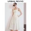 UR Women's Simple U-Neck Pleated Waist Sleeveless Cotton Dress