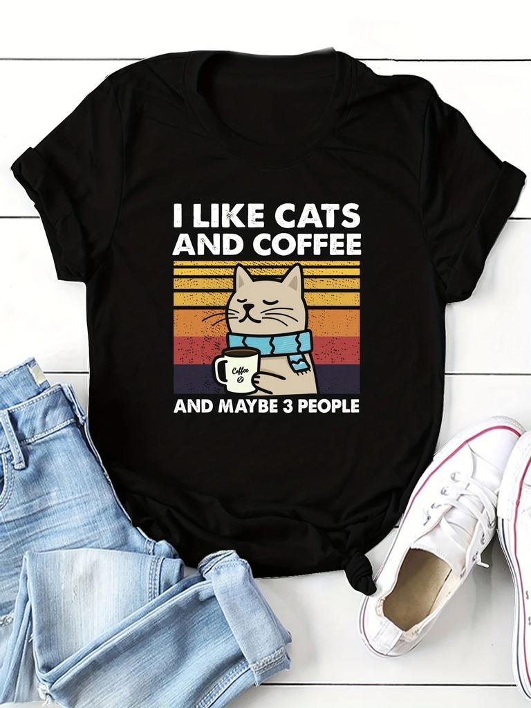 New Arrival Mens Clothes Tee Shirt Homme Graphic T-Shirts Men Tshirt for Men Ropa Hombre Cat & Coffee Print T-shirt 70363